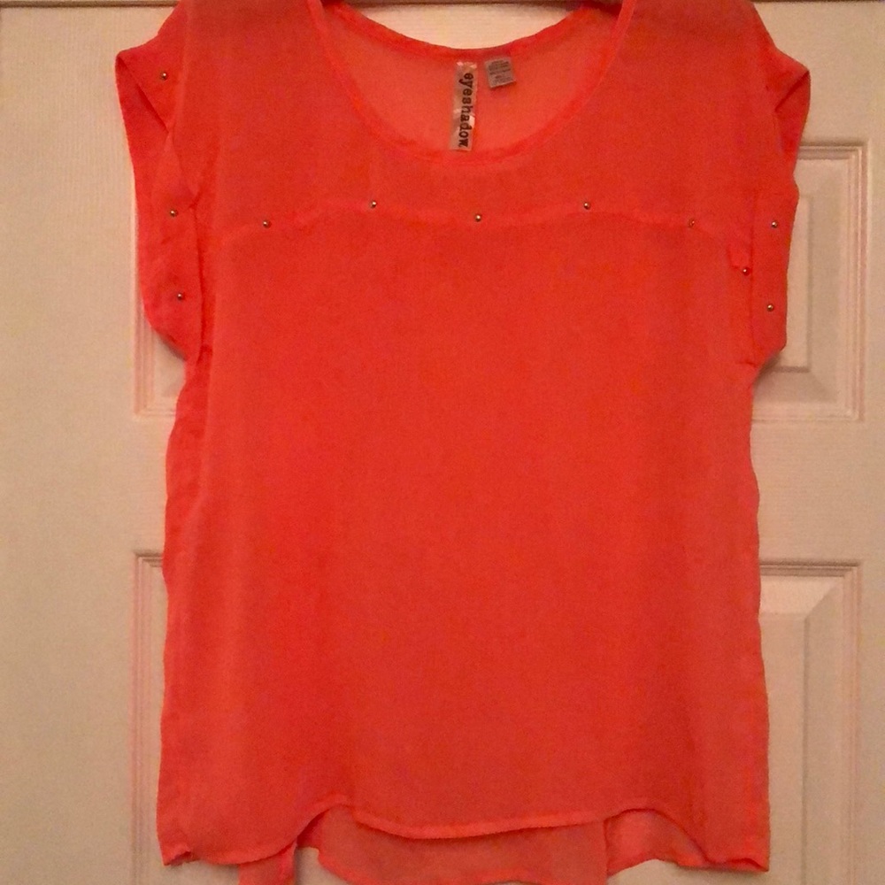 Women’s Coral, Short-sleeve Sheer Blouse